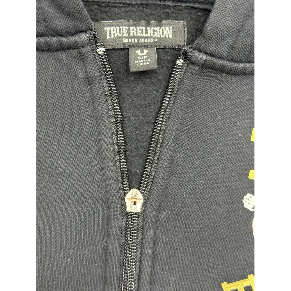 True Religion Mens Buddha Logo Zip Up Hoodie Black Gold‎ Graphic Sweatshirt S